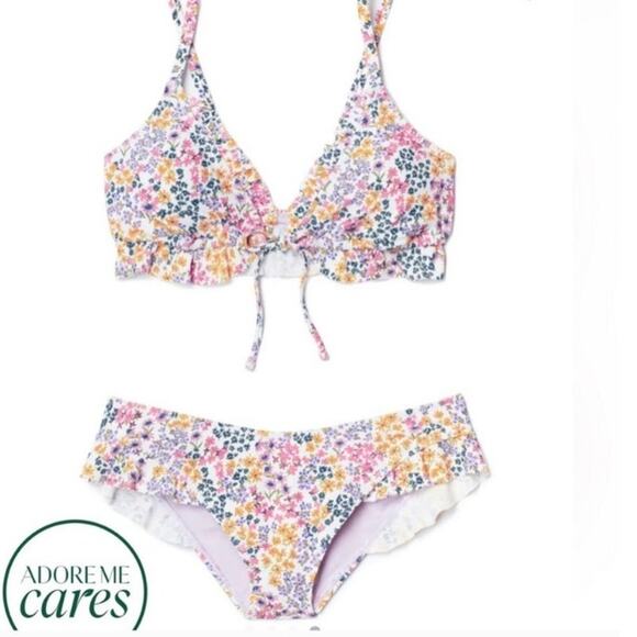 Adore Me Tiffany contour bikini bottoms cheeky ruffle floral print - Picture 7 of 8